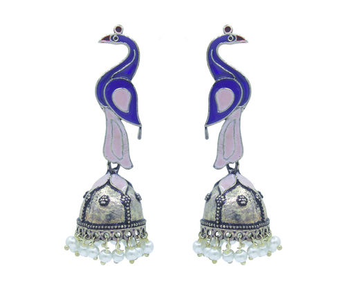 Designer Meenakari Jhumka Oxidised Earrings