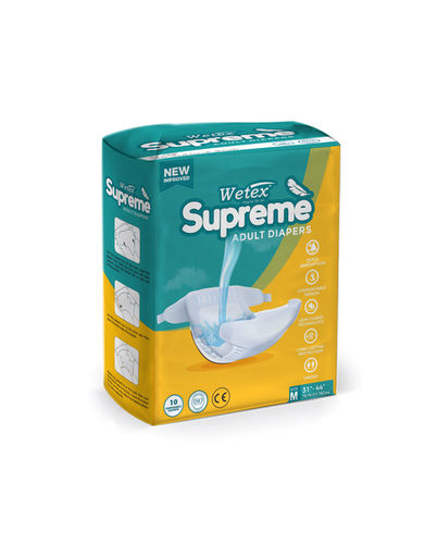Supreme Medium Adult Diapers - Cotton , Medium Size, Soft Cotton Net Top Surface for Enhanced Comfort and Breathability