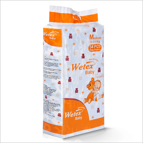 54 Pcs Wetex Medium Super Jumbo Baby Diapers - Cotton Material, Medium Size | Soft, Highly Absorbent, Designed for Baby Comfort