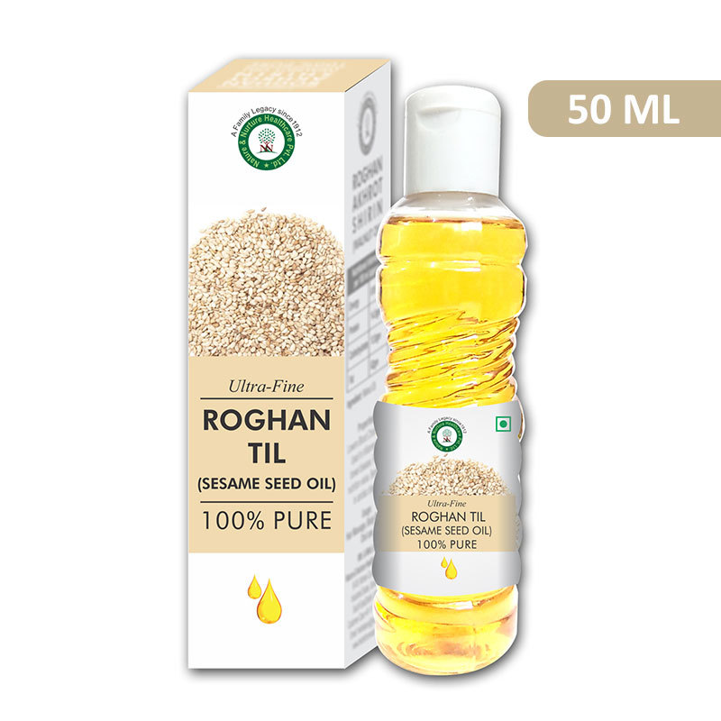 Ultra Fine Roghan Til 50 ML (Sesame Oil) - Glass Bottle, Yellow, 50 ML | Pure Sesame Oil, Stress Relief, Skin Benefits, Blood Pressure Support