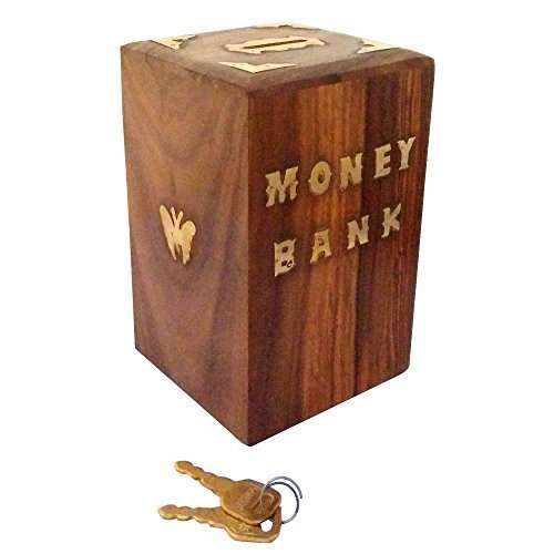 Wood Handicrafted Wooden Money Bank - Coin Saving Box - Piggy Bank - Gifts For Kids, Girls, Boys & Adults