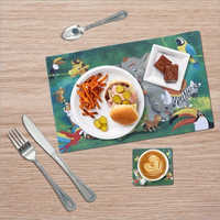 Multicolor Animal Print Table Mat With Coaster
