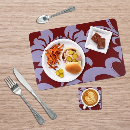 Red and White Table Mat With Coaster