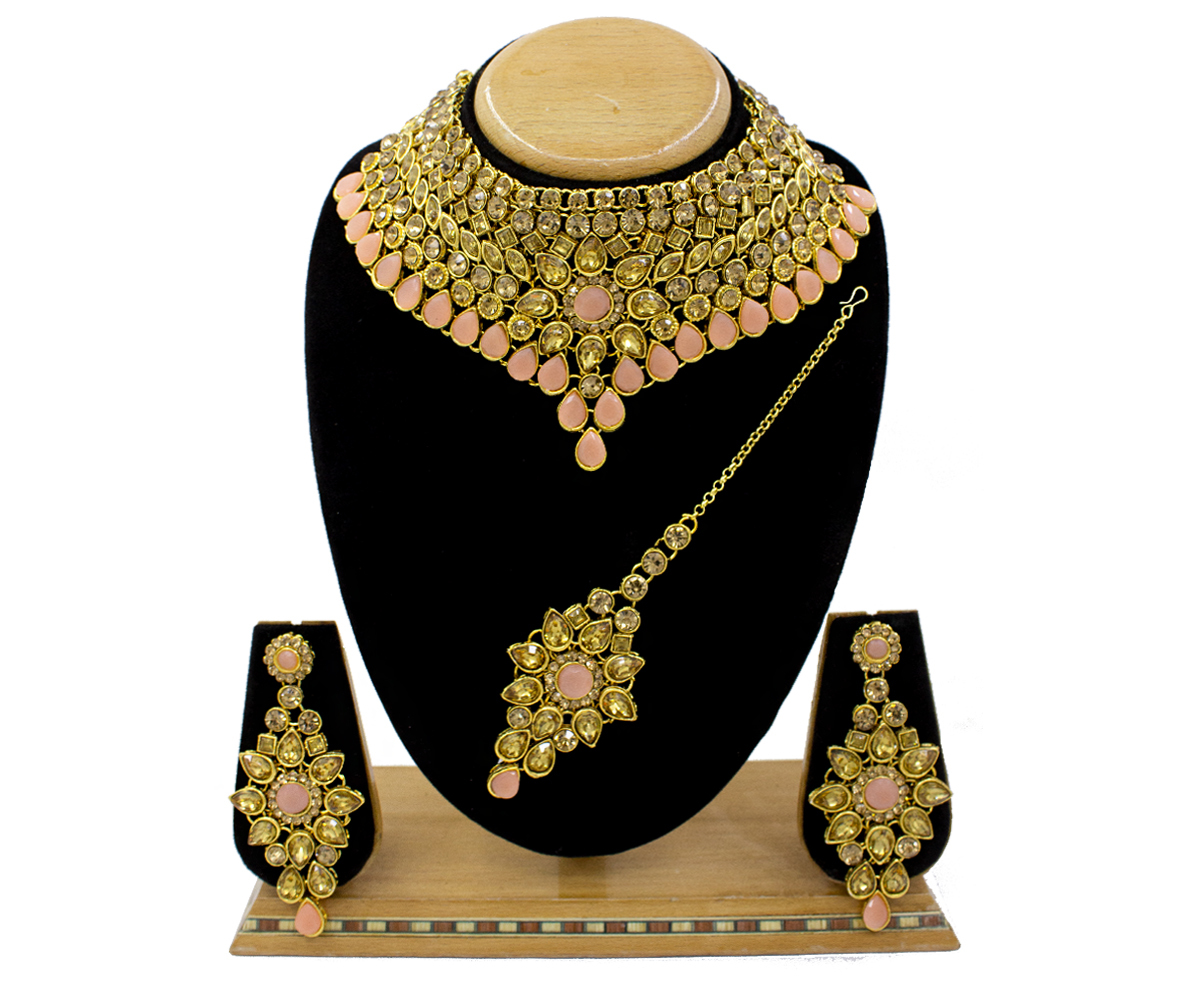 Gold Plated Necklace Set For Women (Peach Color)