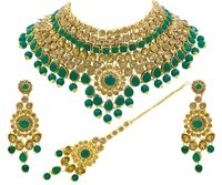 Beautiful Design Gold Plated Necklace Set For Women (Green)