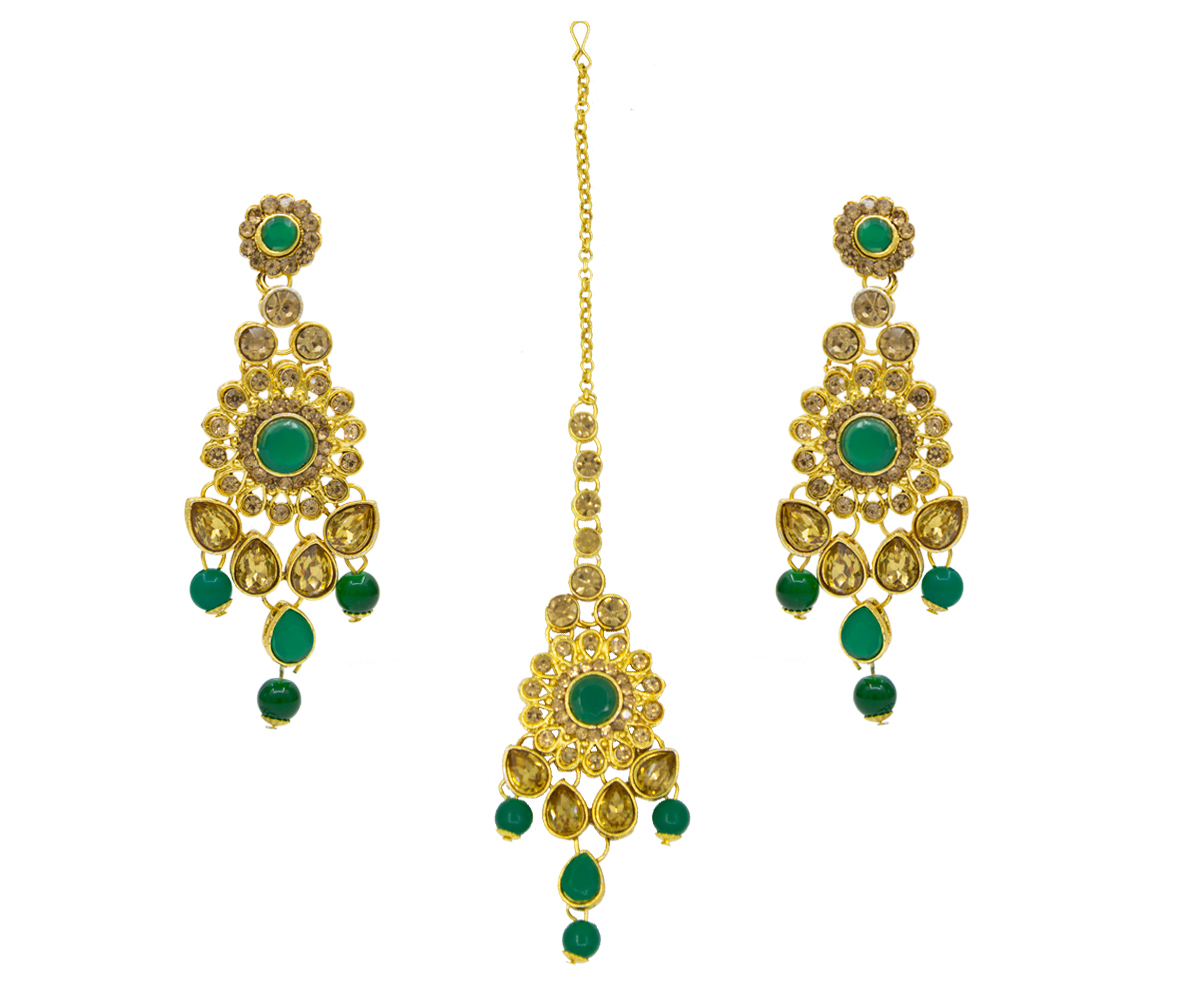Beautiful Design Gold Plated Necklace Set For Women (Green)