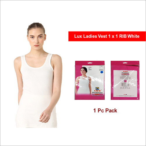Lux Premiums 1 Pc Pack Ladies White 1x1-RIB Vest