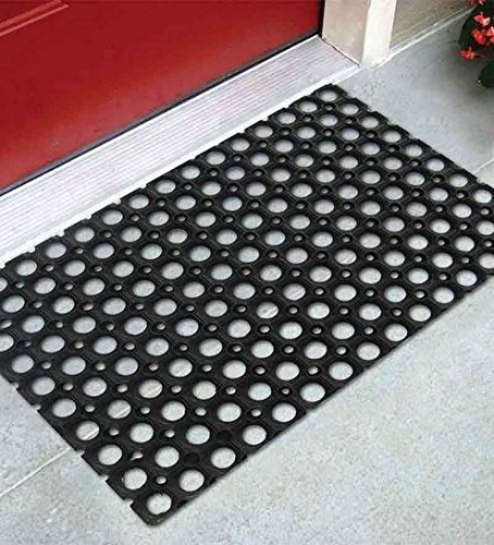 Door Mats - Rubber, 24x36 Inches, Black, 0.5 Inch Thickness, 2 lbs Weight | Indoor/Outdoor Use with Circular Holes Pattern