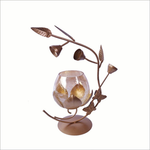 Glass Tea Light Candle Holder With Leaf Stand