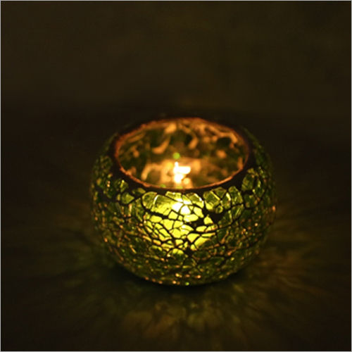 Green-Golden Mosaic Tea Light Candle Holder