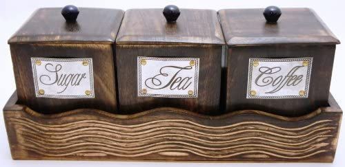 Wooden Handicraft Kitchen Caddy Storage Box Set