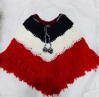 Tri-color woolen girls poncho