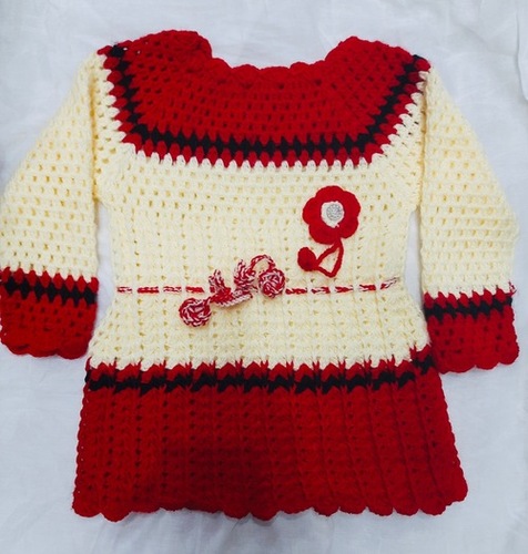 Wool Red Hand Knitted Girls Sweater