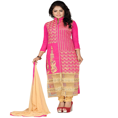 Jheenu Women's Chanderi Embroidered Unstitched Dress Materials