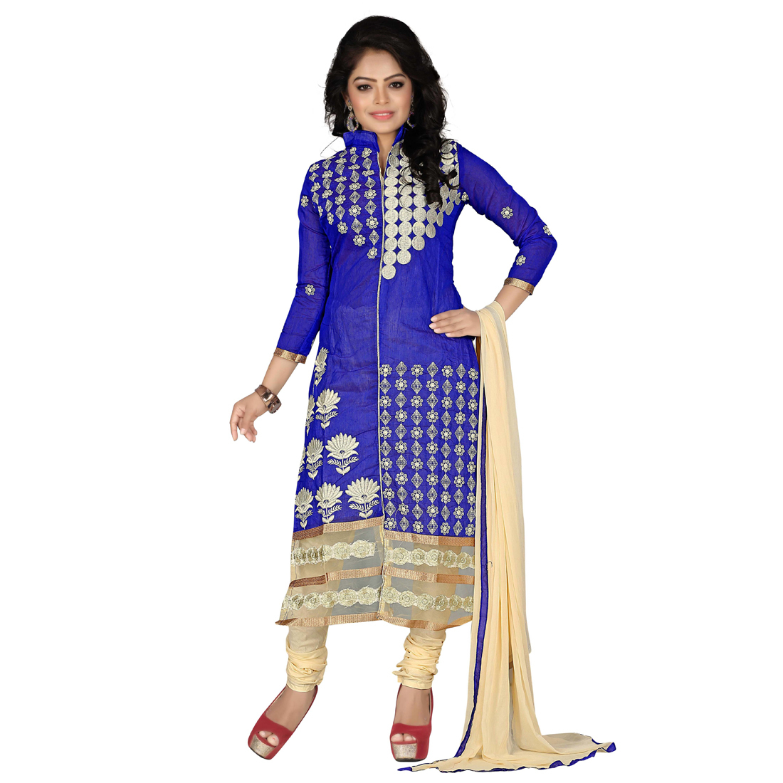 Jheenu Women's Chanderi Embroidered Unstitched Dress Materials