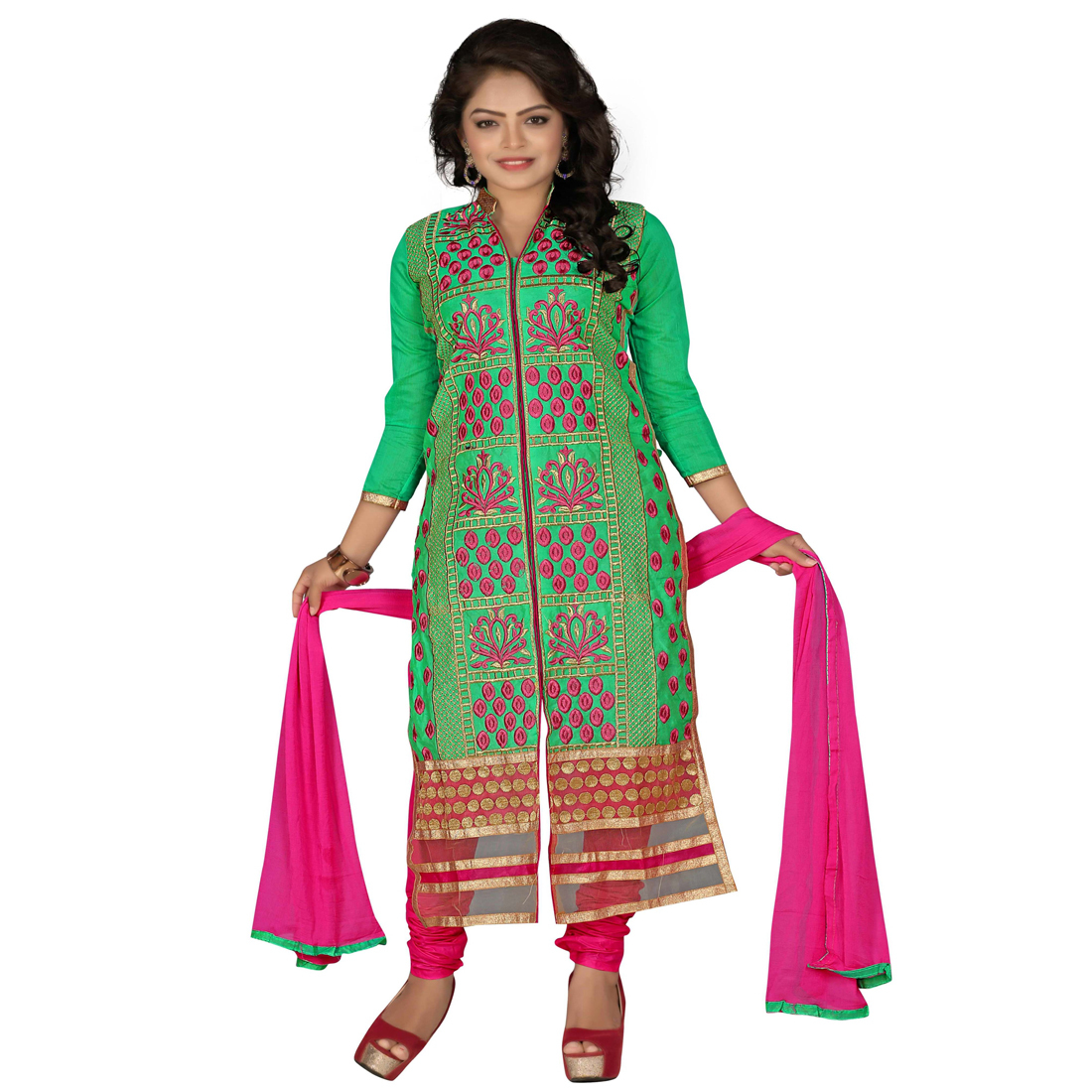 Jheenu Women's Chanderi Embroidered Unstitched Dress Materials