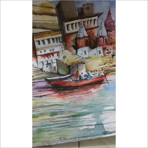 Varanasi Panning Shot Handmade Water Color Painting