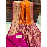 Mustered With Pink Designer Pure Silk Saree