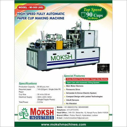 Moksh High Speed Paper Cup Machine Grade: Automatic
