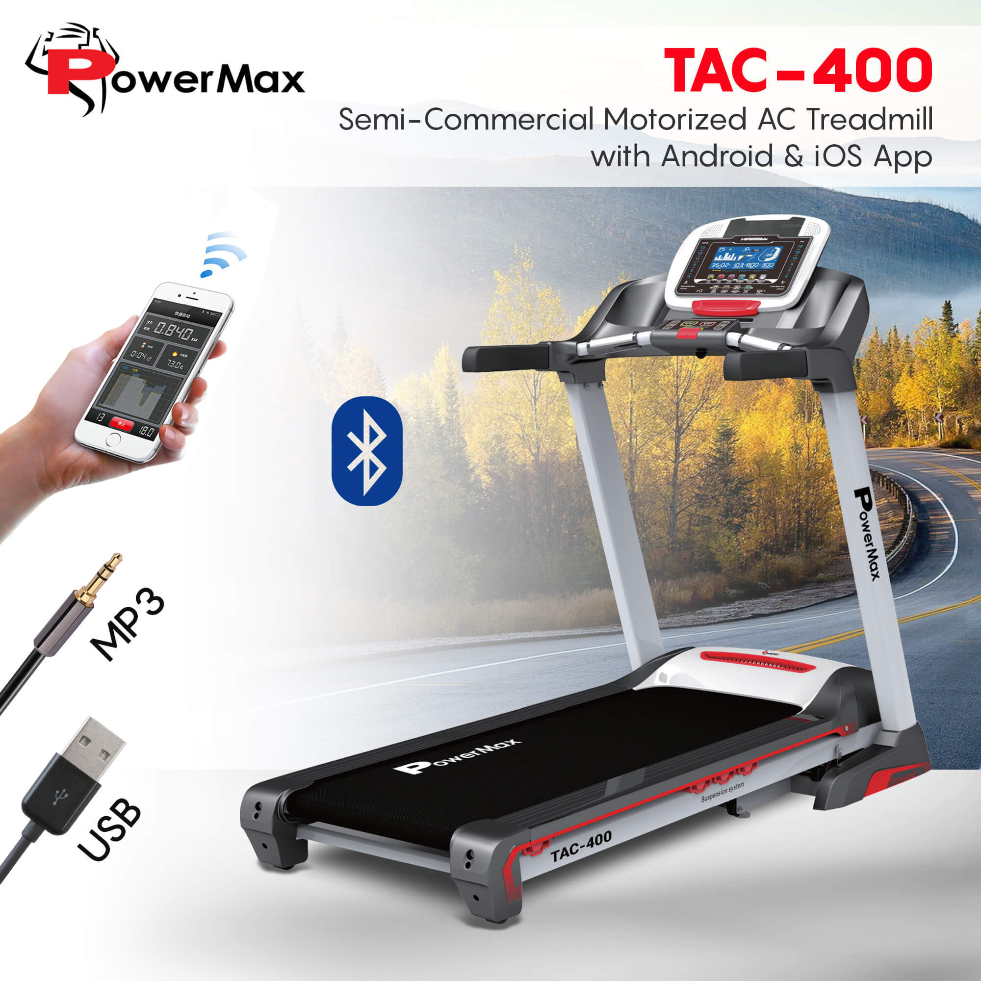 TAC-400 Semi-Commercial AC Motorized Treadmill with Android & iOS App