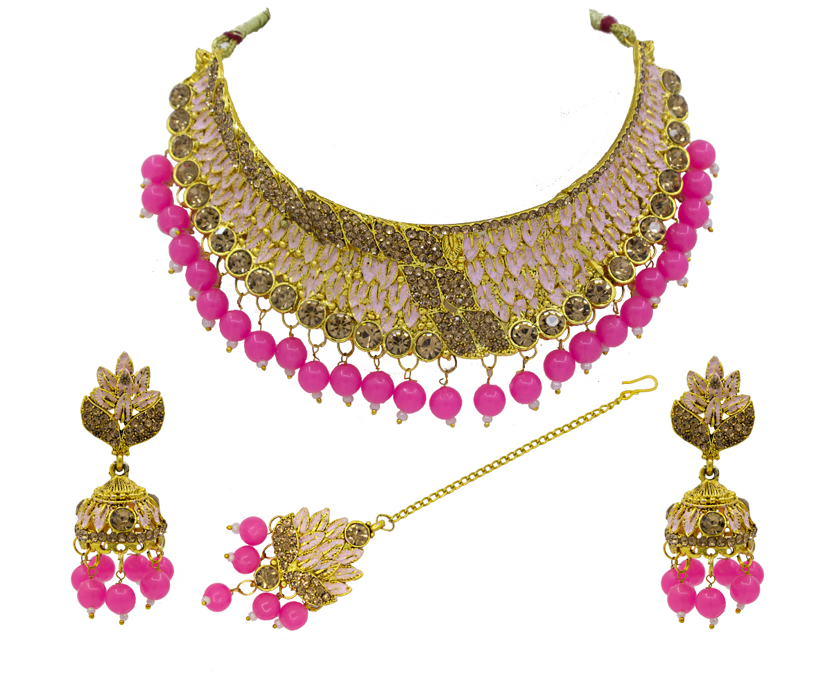 Gold Plated Meenakari Choker Necklace Set For Women & Girls