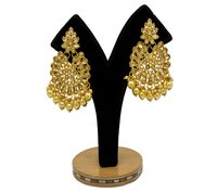 Gold Plated Kundan & Pearl Maang Tikka Earring Set for Women Girls