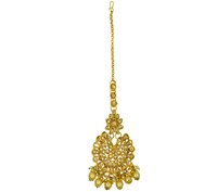 Gold Plated Kundan & Pearl Maang Tikka Earring Set for Women Girls