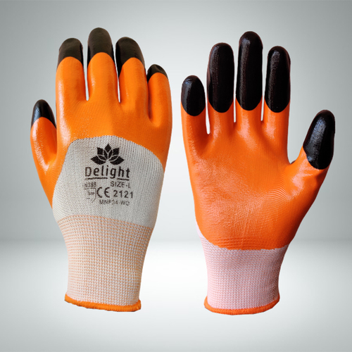 Orange Black Nitrile Coated Gloves