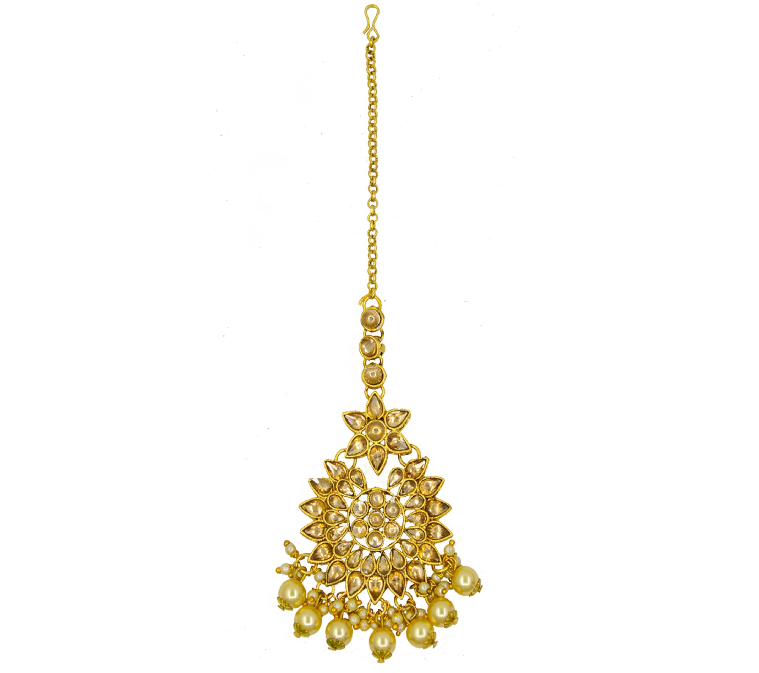 Traditional Jewellery Gold Plated Kundan & Pearl Maang Tikka Earring Set for Women Girls