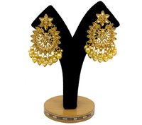 Traditional Jewellery Gold Plated Kundan & Pearl Maang Tikka Earring Set for Women Girls