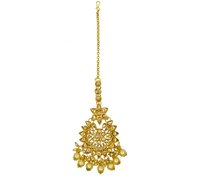 Traditional Jewellery Gold Plated Kundan & Pearl Maang Tikka Earring Set for Women Girls