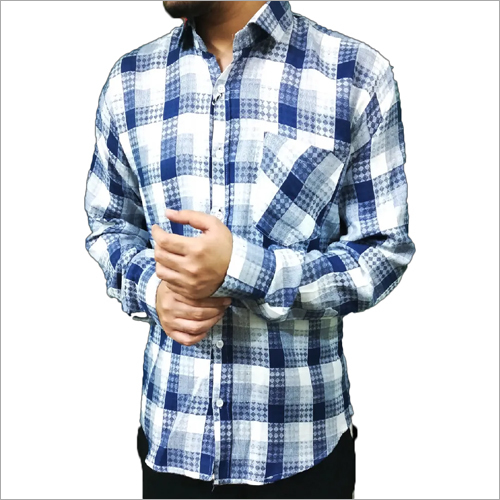 Men's Check Shirt - Cotton & Polyester Blend, Customized Logo, Full Sleeves Design