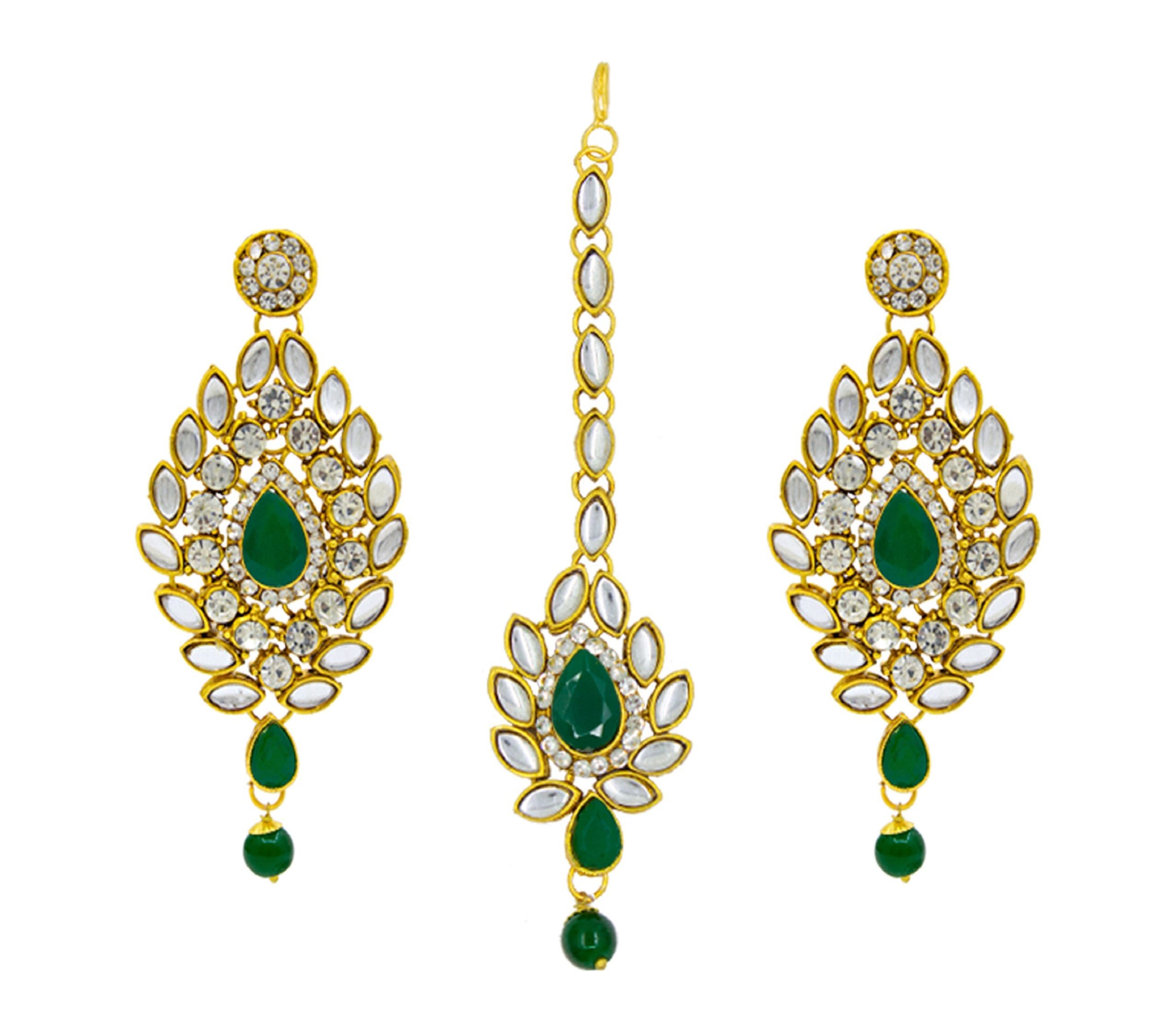 Attractive New Design Gold Plated Necklace Set For Women (Green and White)