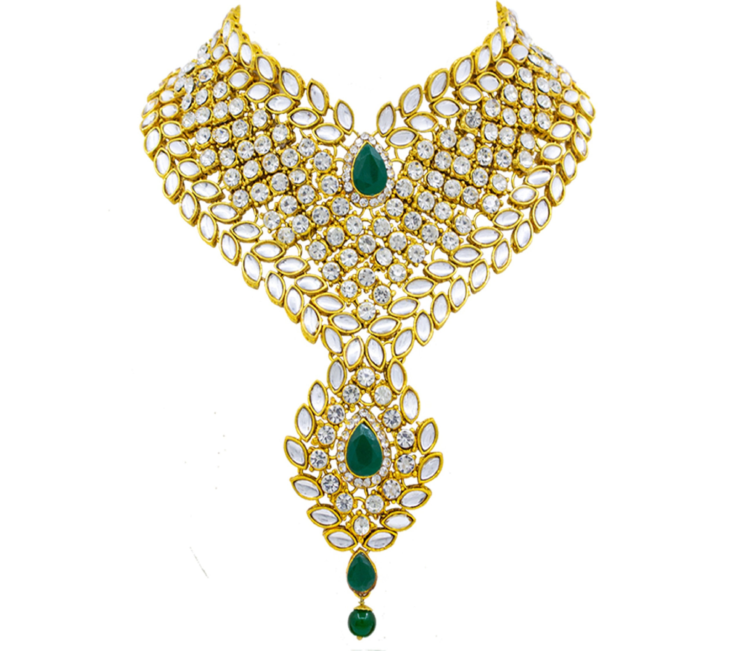 Attractive New Design Gold Plated Necklace Set For Women (Green and White)