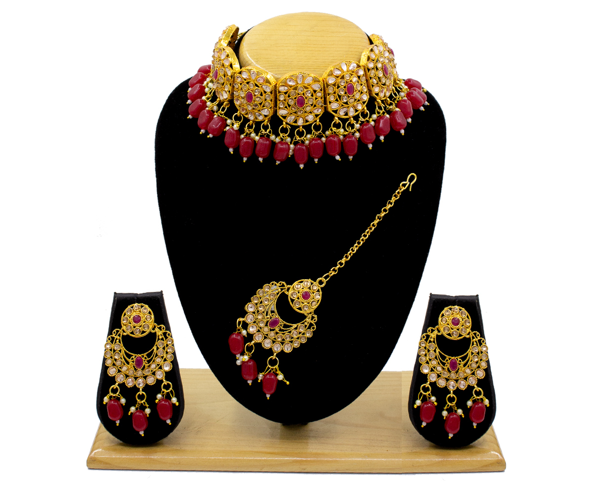 Traditional Kundan Design Red Beads Kundan Patti Choker