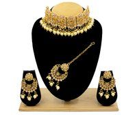 Gold Beaded Kundan Patti Choker Necklace Set