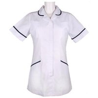 Nurse Coat - Polyester Material, Size M, Blue Color - Short Sleeve, Collared, Button Closure, Two Pockets
