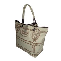 12 Oz Canvas Printed Tote Bag With Pu Trimmed Handle