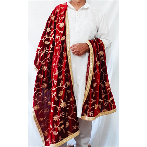 Embroidered Mens Velvet Chain Stich Embroidery Jaal Shawl