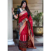 Ladies Red and Black Designer Soft Banarasi Silk Saree
