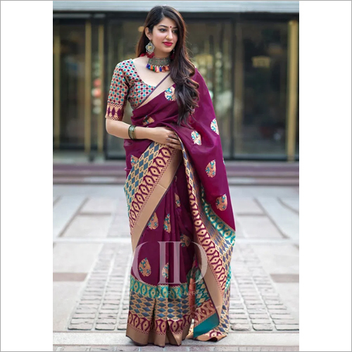 Casual Ladies Purple Designer Soft Banarasi Silk Saree