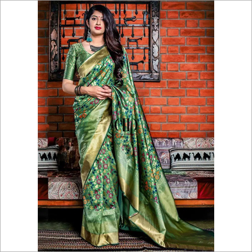 Green Ladies Party Wear Banarasi Silk Saree