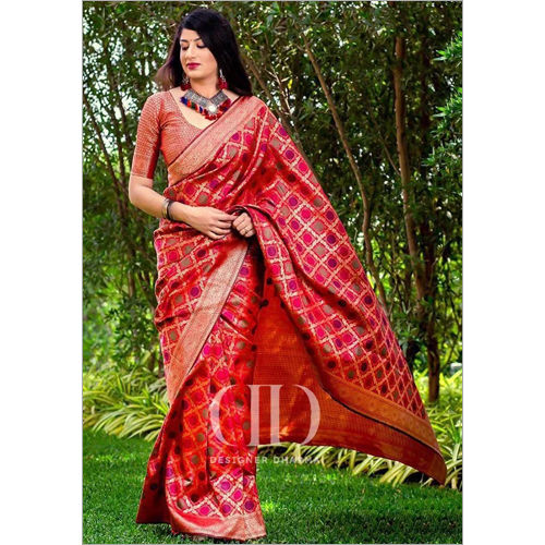 Ladies Red Designer Soft Banarasi Silk Saree 