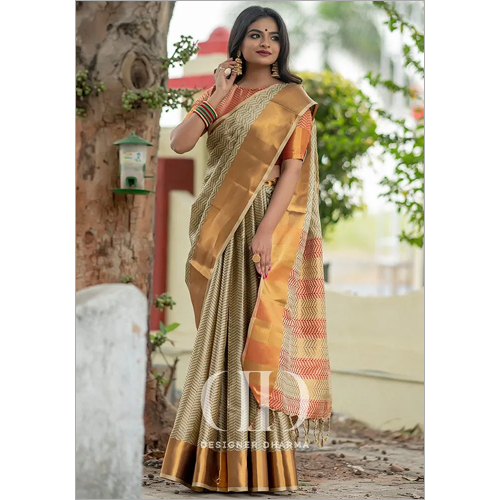Ladies Brown Designer Soft Woven Silk Saree