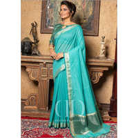 Ladies Sky Blue Designer Soft Linen Silk Saree
