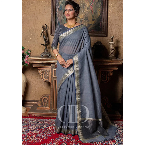 Ladies Rangsutra Grey Designer Soft Linen Silk Saree
