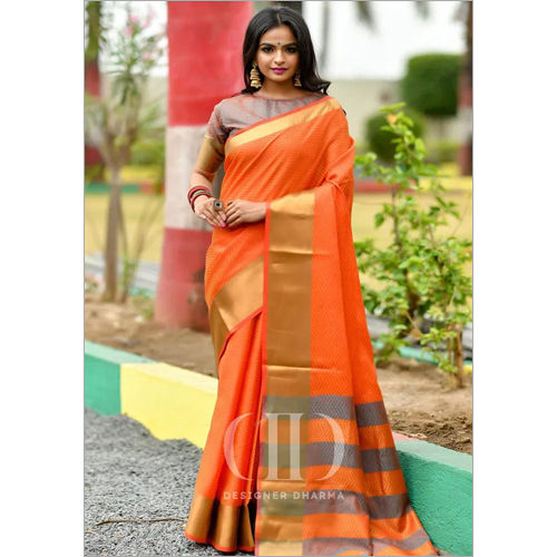 Traditional Ladies Orange Designer Soft Woven Silk Saree