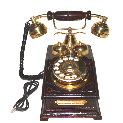 Vintage Wooden And Brass Telephone
