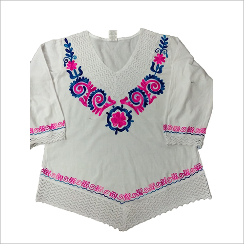 Colorful Embroidery White Top - All-Season, Multicolor | Embroidered Pattern, Ladies Top, Available in All Sizes