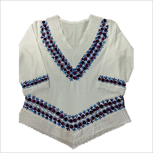 Ladies Hand Embroidered Top - Cotton Blend, Multicolor | All-Season, All Sizes, Elegant Embroidered Pattern for Every Occasion